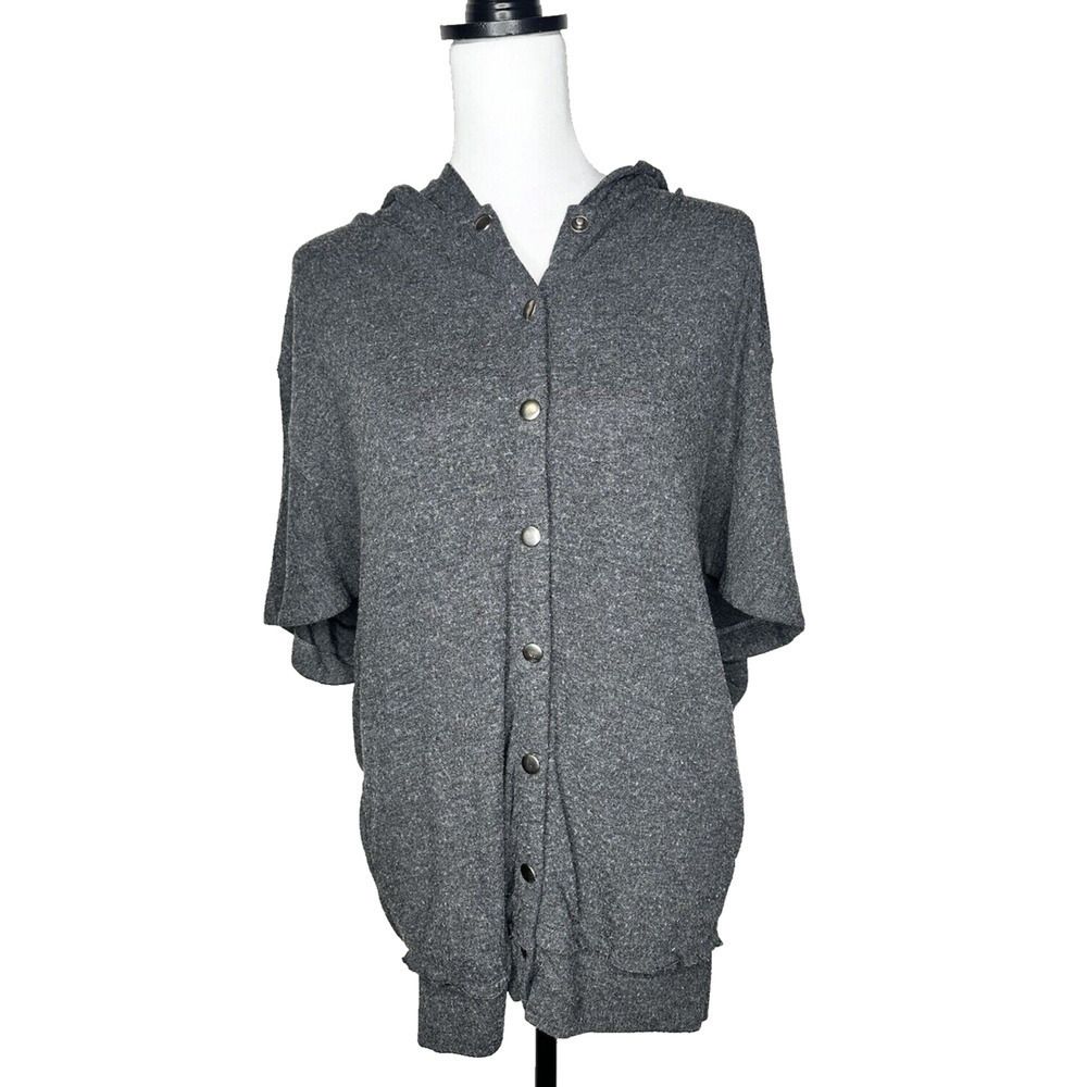 Michael Stars Womens XS Hoodie Cardigan Sweater Charcoal Gray Button Snap